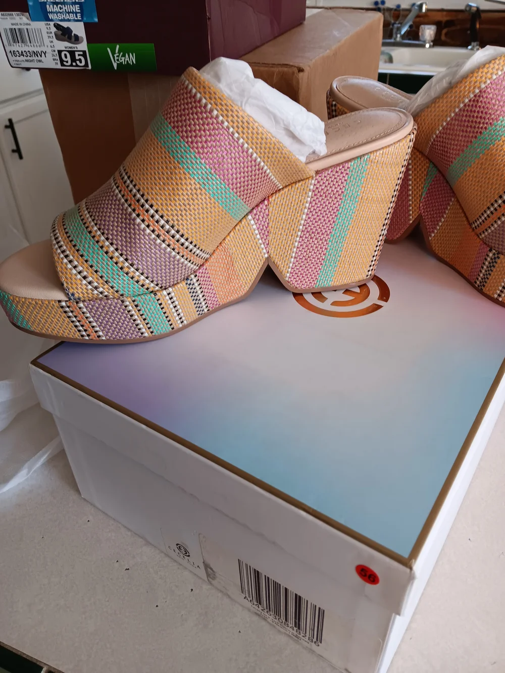 Cecelia Women’s Multicolor Woven Platform Slide Sandals Size 9